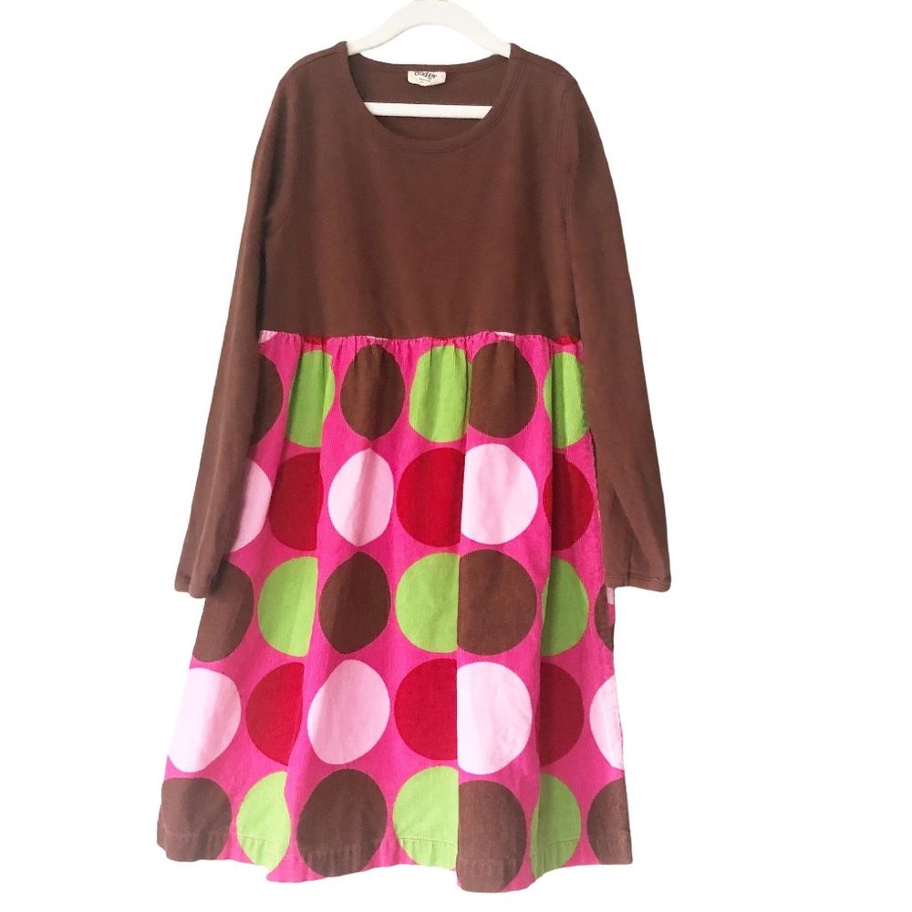 BODEN Girls Long Sleeve Circle Print Corduroy Dress 9/10